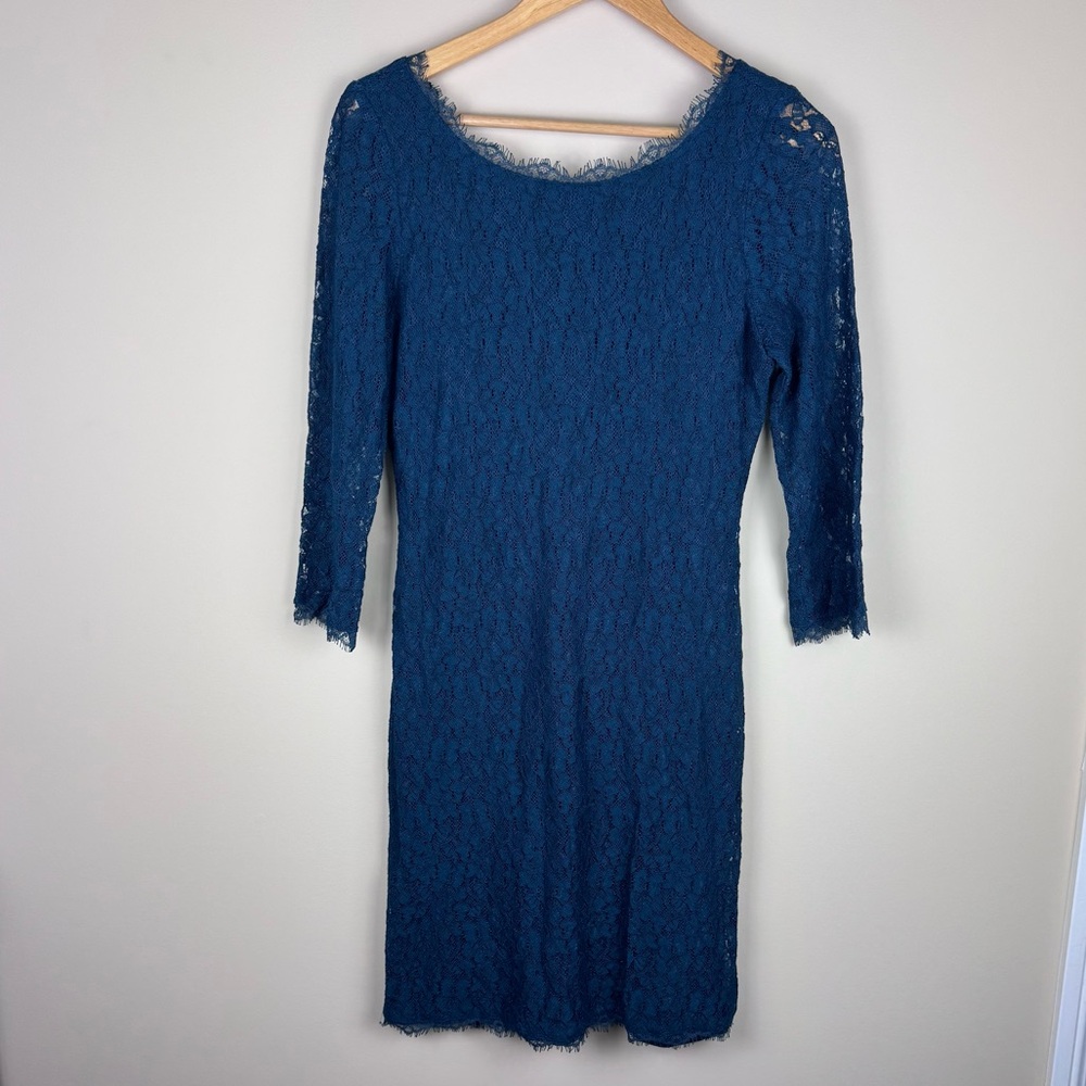 Babaton Aritzia Rafael 3/4 Sleeve Teal Lace Sheath‎ Dress Size 10 Wedding Guest